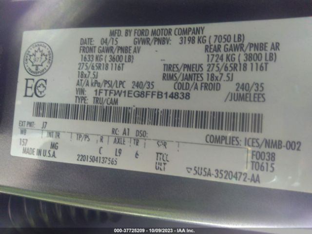 1FTFW1EG8FFB14838 Ford F-150 Xlt W