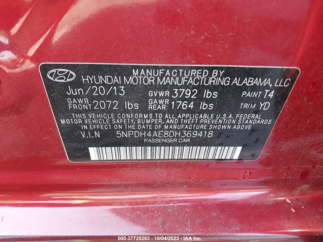 2013 HYUNDAI ELANTRA GLS PZEV VIN: 5NPDH4AE8DH369418