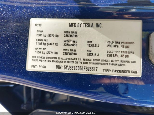 2020 TESLA MODEL 3 5YJ3E1EB6LF628617 Photo 8