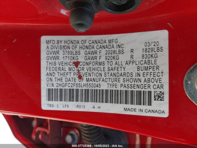 2HGFC2F65LH550045 Honda Civic Sedan Lx