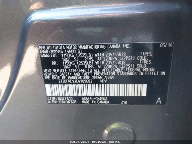 Toyota Rav4 Limited 2014 2T3DFREV2EW189682 Image 9