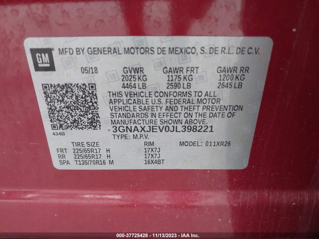 Chevrolet EQUINOX LT 2018 3GNAXJEV0JL398221 Image 9