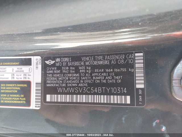 2011 MINI COOPER HARDTOP WMWSV3C54BTY10314 Photo 8