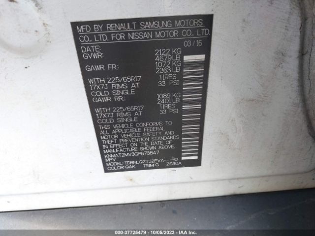 KNMAT2MV3GP673847 Nissan ROGUE SV