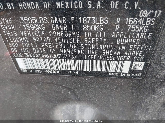 Honda FIT EX 2018 3HGGK5H87JM717737 Image 9