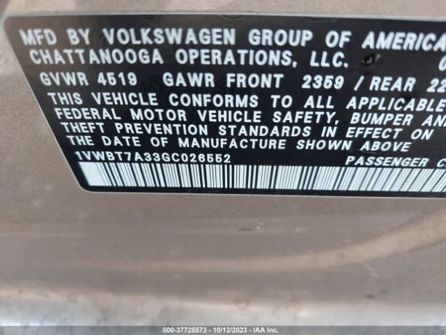 1VWBT7A33GC026552 Volkswagen Passat 1.8t Se
