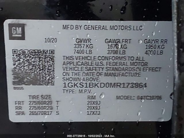 1GKS1BKD0MR173864 GMC YUKON SLT