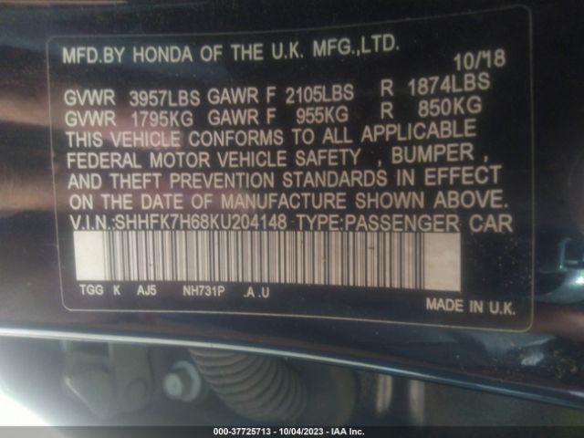 SHHFK7H68KU204148 Honda Civic Hatchback Ex
