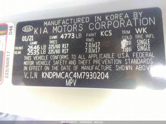 KNDPMCAC4M7930204 KIA Sportage Lx