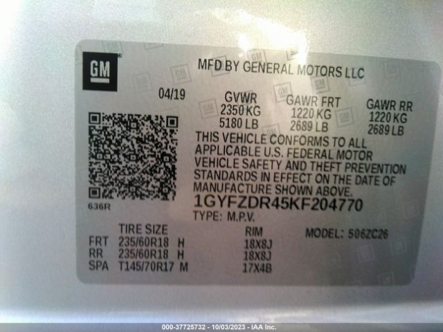 1GYFZDR45KF204770 Cadillac Xt4 Premium Luxury