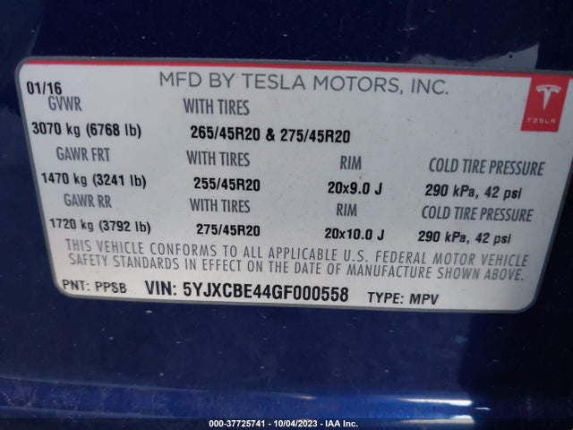 Tesla Model X P90d/75d/p100d 2016 5YJXCBE44GF000558 Image 9