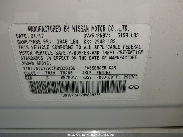 JN1EV7AR7HM838336 Infiniti Q50 3.0t Signature Edition