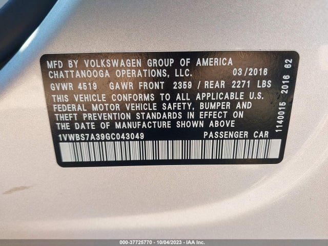1VWBS7A39GC043049 Volkswagen Passat 1.8t Se