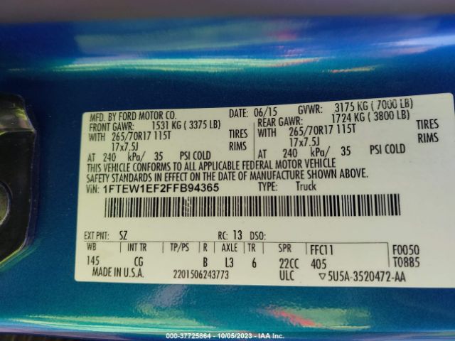 1FTEW1EF2FFB94365 Ford F-150 Xlt/xl/lariat/platinum