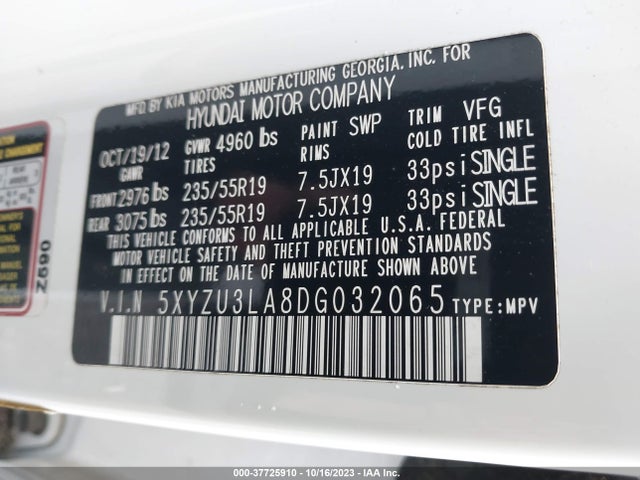 2013 HYUNDAI SANTA FE 5XYZU3LA8DG032065 Photo 8
