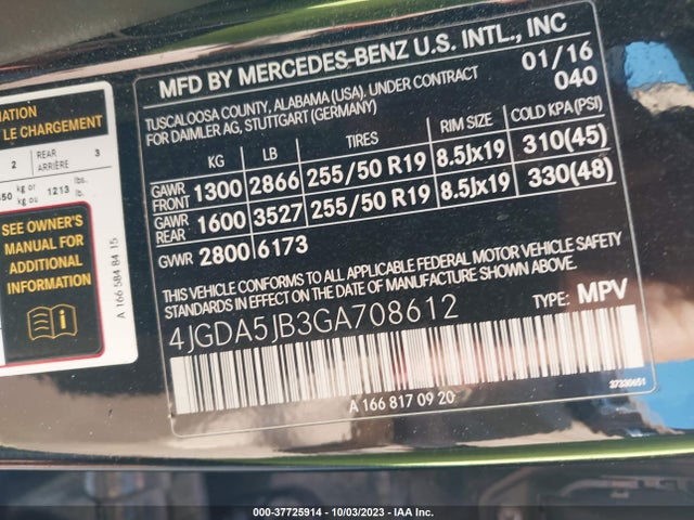 4JGDA5JB3GA708612 Mercedes-Benz Gle Gle 350