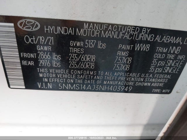 Hyundai Santa Fe Se 2022 5NMS14AJ3NH403949 Image 9