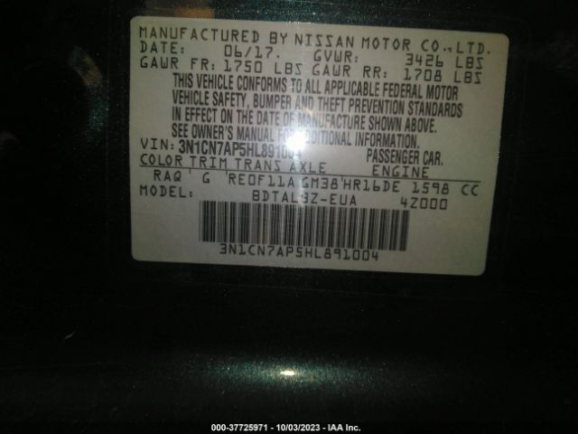 3N1CN7AP5HL891004 Nissan Versa Sedan Sv
