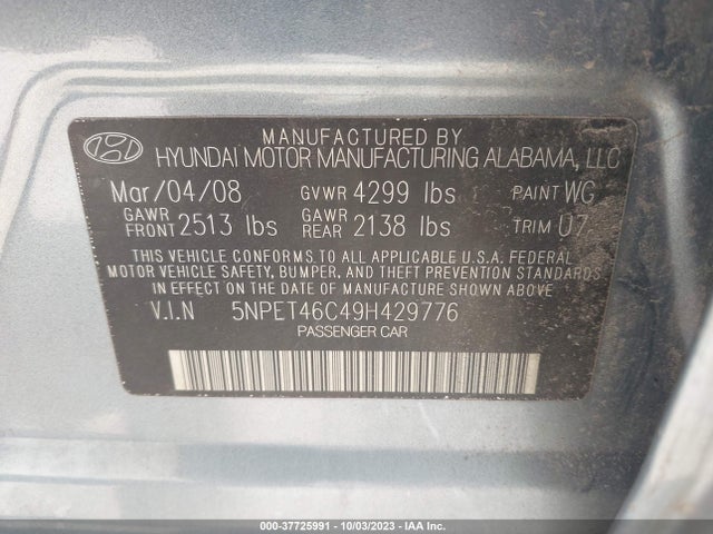2009 HYUNDAI SONATA 5NPET46C49H429776 Photo 8