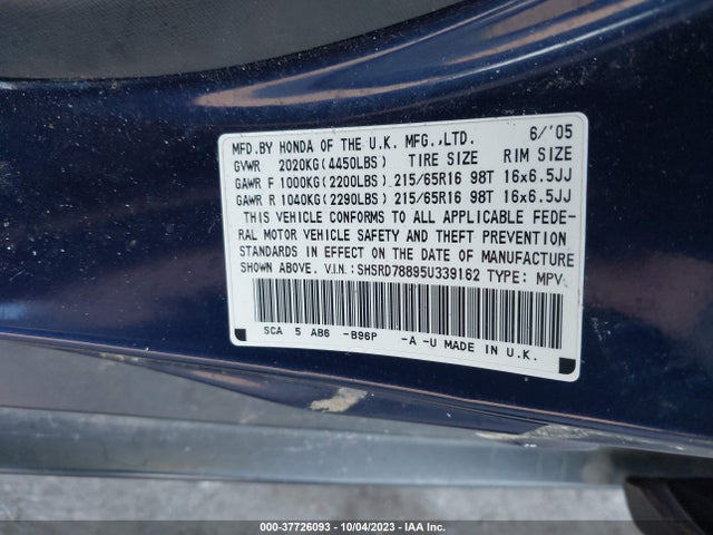 2005 HONDA CR-V EX VIN: SHSRD78895U339162