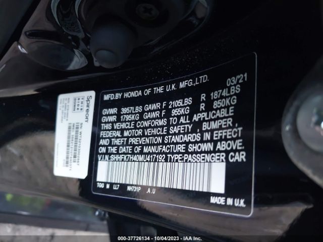SHHFK7H40MU417192 Honda Civic Hatchback Sport