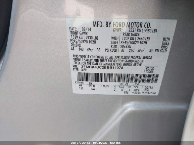 2FMDK4JC2EBB11078 Ford EDGE SEL