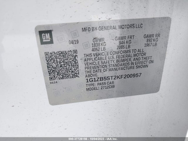2019 CHEVROLET MALIBU 1LS VIN: 1G1ZB5ST2KF200957