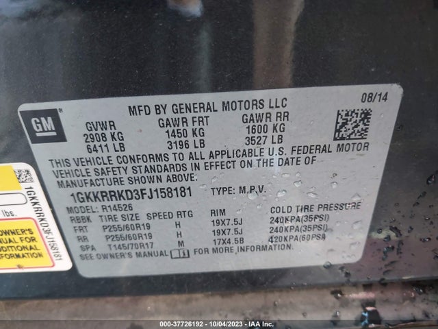 GMC ACADIA SLT 2015 1GKKRRKD3FJ158181 Image 9