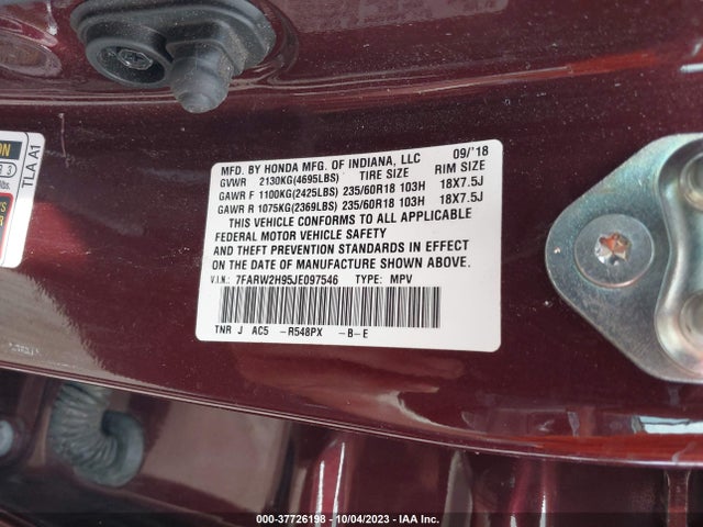 Honda Cr-v Touring 2018 7FARW2H95JE097546 Image 9