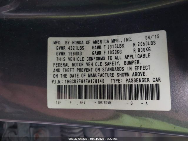 1HGCR2F84FA178140 Honda Accord Sedan Ex-l
