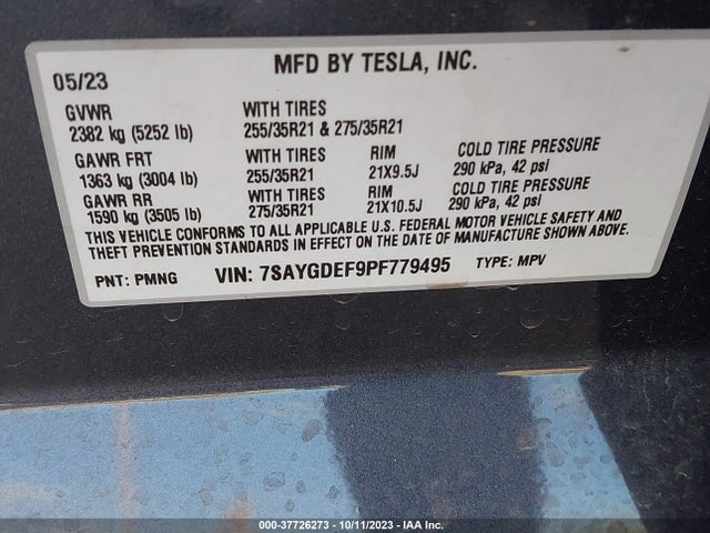 7SAYGDEF9PF779495 Tesla Model Y Performance