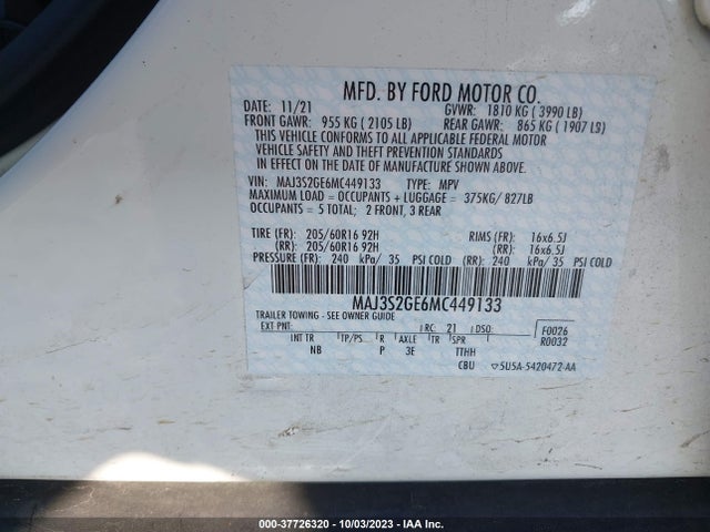 2021 FORD ECOSPORT SE VIN: MAJ3S2GE6MC449133