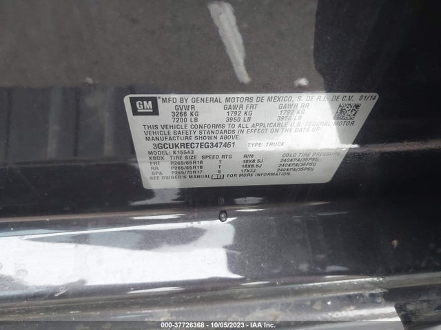 2014 CHEVROLET SILVERADO 1500 LT VIN: 3GCUKREC7EG347461