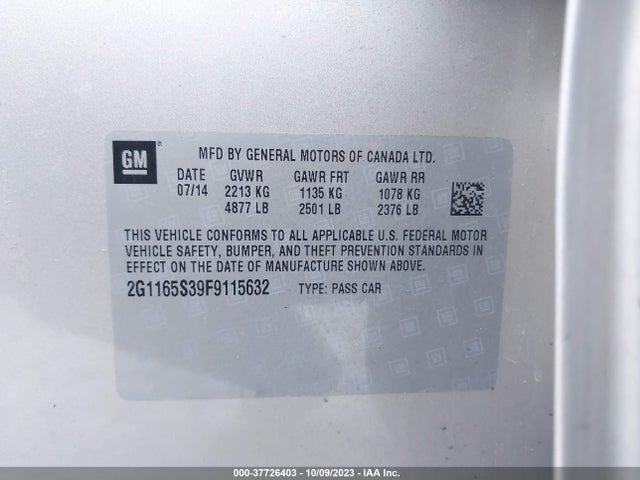 2015 CHEVROLET IMPALA 2LZ VIN: 2G1165S39F9115632