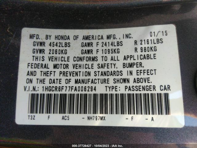 1HGCR6F77FA006294 Honda Accord Hybrid Touring
