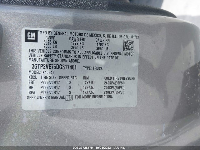 2013 GMC SIERRA 1500 SLE VIN: 3GTP2VE75DG317401