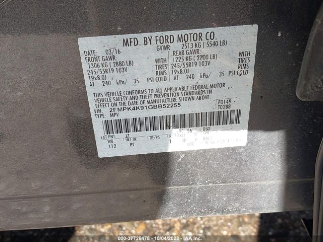 2FMPK4K91GBB52255 Ford Edge Titanium