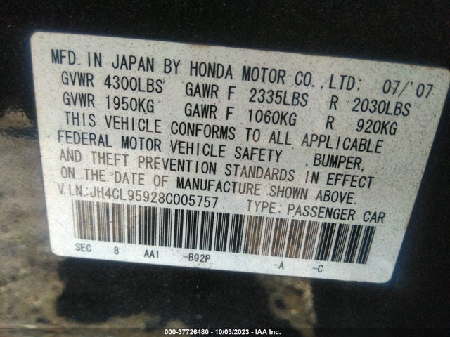 2008 ACURA TSX NAV VIN: JH4CL95928C005757