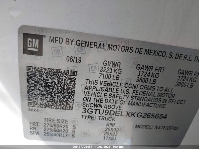GMC Sierra 1500 Slt 2019 3GTU9DELXKG265654 Image 9