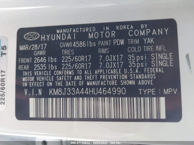 Hyundai TUCSON SE 2017 KM8J33A44HU464990 Image 9