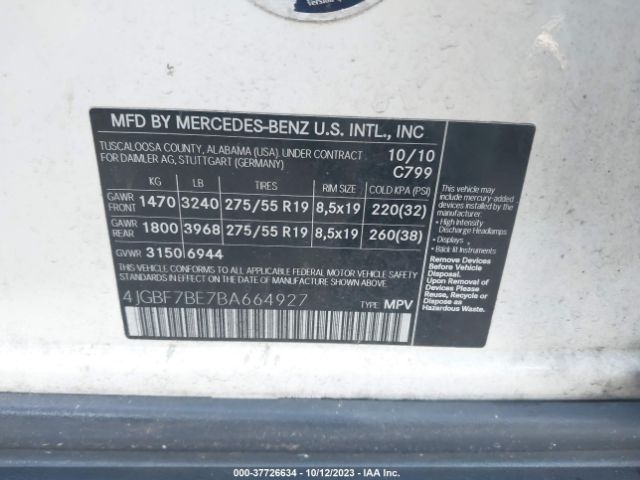 2011 MERCEDES-BENZ GL 450 4JGBF7BE7BA664927 Photo 8