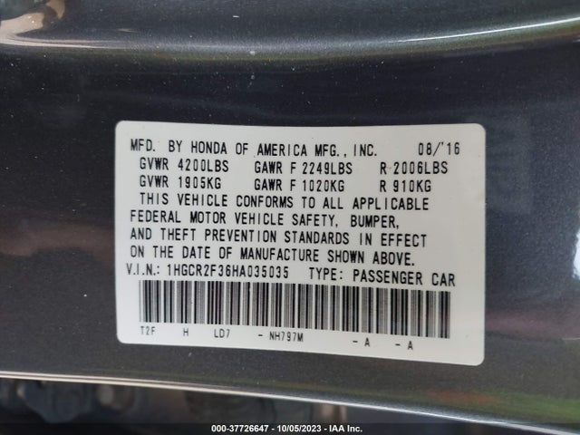 Honda Accord Sedan Lx 2017 1HGCR2F36HA035035 Image 9
