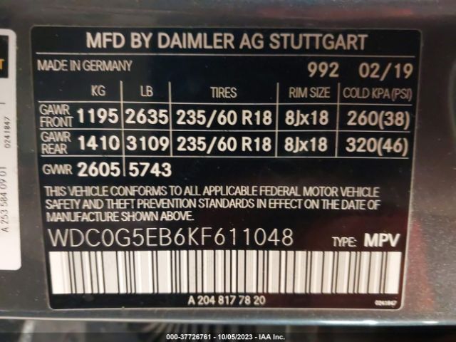 WDC0G5EB6KF611048 Mercedes-Benz Glc Glc 350e