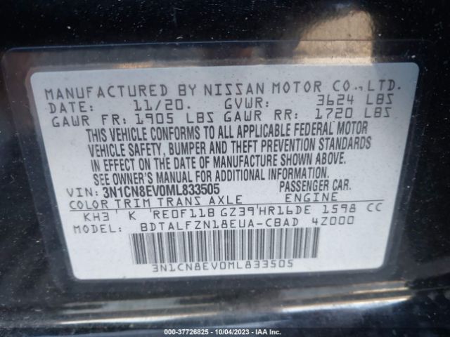3N1CN8EV0ML833505 Nissan VERSA SV