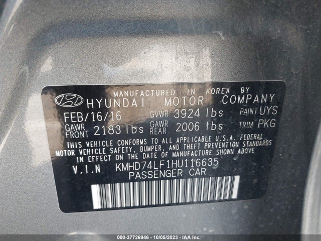 Hyundai ELANTRA SE 2017 KMHD74LF1HU116635 Image 9