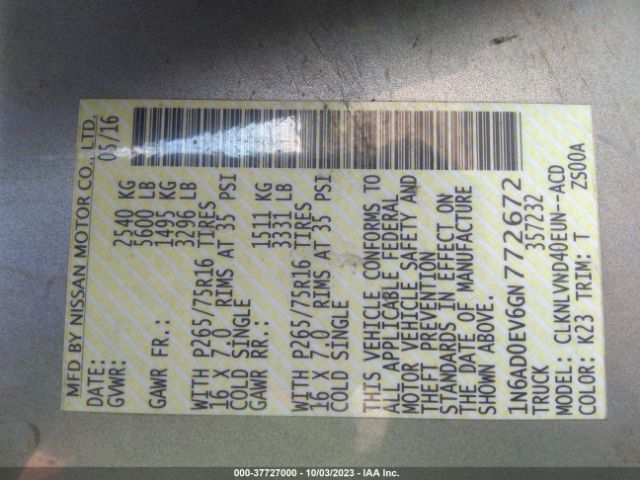 1N6AD0EV6GN772672 Nissan Frontier Pro-4x