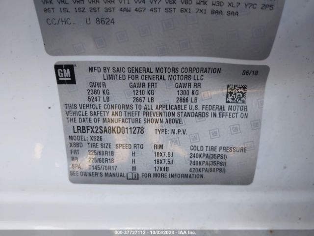 LRBFX2SA8KD011278 Buick Envision Essence
