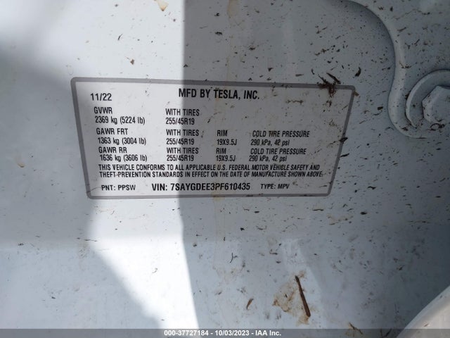 7SAYGDEE3PF610435 Tesla Model Y Long Range