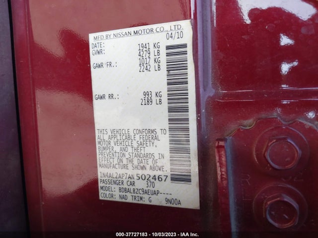 2010 NISSAN ALTIMA 2.5 S VIN: 1N4AL2AP7AN502467