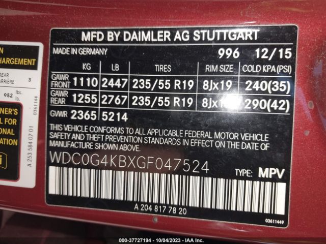 WDC0G4KBXGF047524 Mercedes-Benz Glc Glc 300